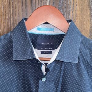 Cactus Man Slim Fit Navy Micro-Dot Button-Down Shirt